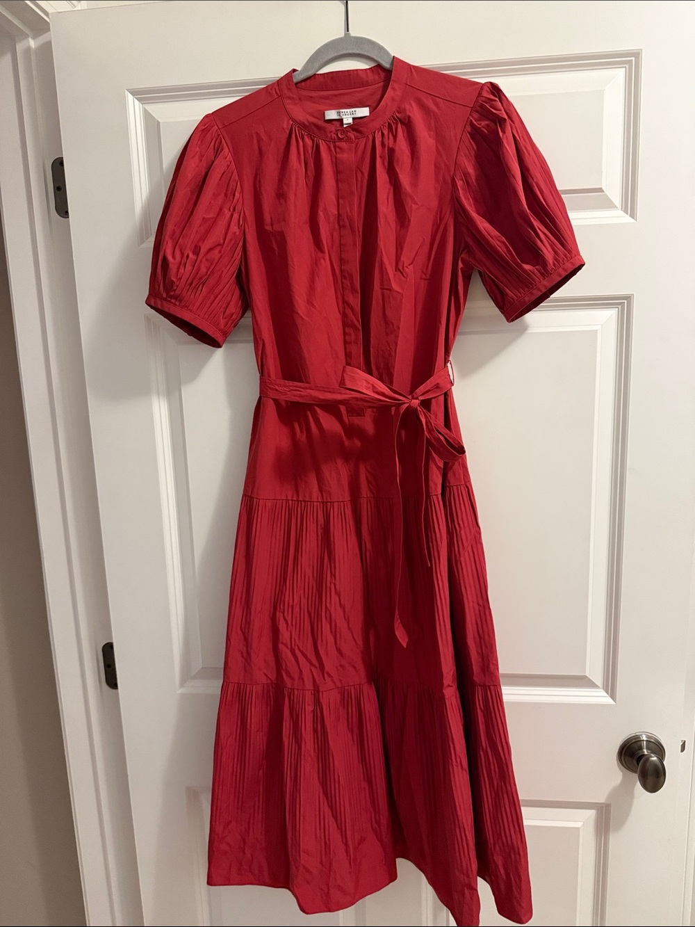 10 Crosby Derek Lam Red Tiered Midi Dress with Self-Tie Belt